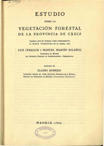 Estudio sobre la vegetación forestal de la provincia de Cádiz