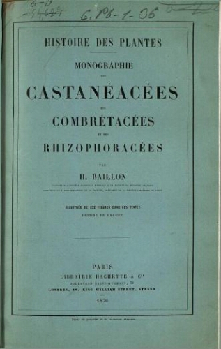 Histoire des plantes. Monographie des Castanéacées des Combrétacées et des Rhizophoracées