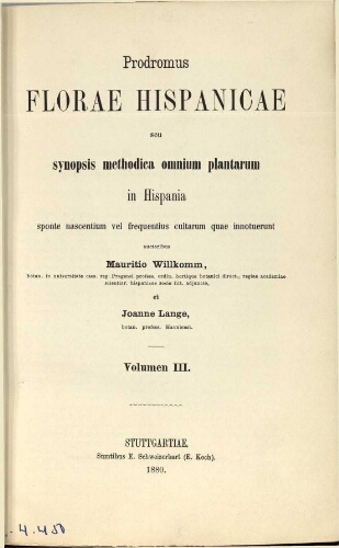 Prodromus florae Hispanicae [...] Volumen III