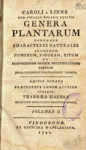 Genera plantarum [...] Editio octava [...] curante Thaddaeo Haenke. Volumen II