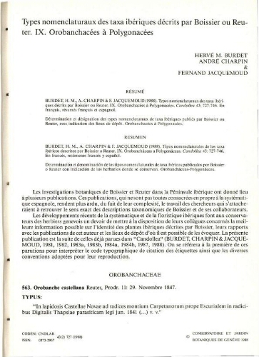 Types nomenclaturaux des taxa ibériques décrits par Boissier ou Reuter. IX. Orobanchacées à Polygonacées