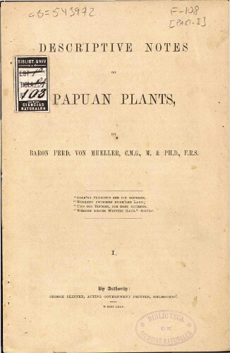 Descriptive notes on Papuan plants, [...] ; I