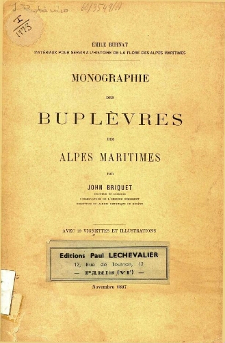 Monographie des Buplèvres des Alpes maritimes
