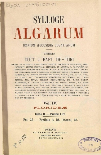 Sylloge algarum [...] Vol. IV Sectio. II