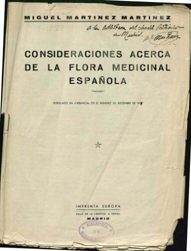 Consideraciones acerca de la flora medicinal española