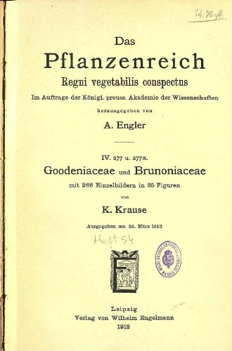 Goodeniaceae und Brunoniaceae. In: Engler, Das Pflanzenreich [...] [Heft 54] IV. 277 u. 277a