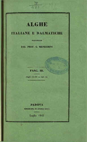 Alghe italiane e dalmatiche [...] Fasc. III