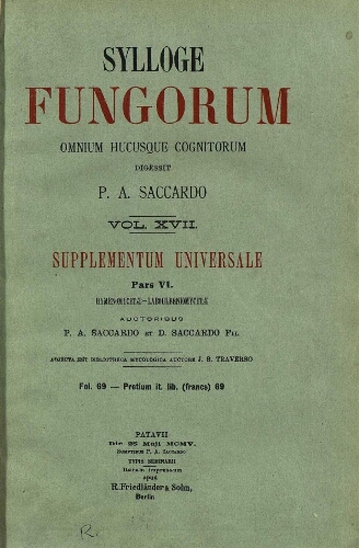 Sylloge fungorum [...] Vol. XVII
