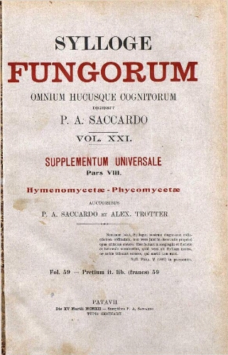Sylloge fungorum [...] Vol. XXI