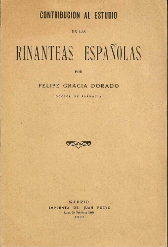 Contribución al estudio de las Rinanteas españolas