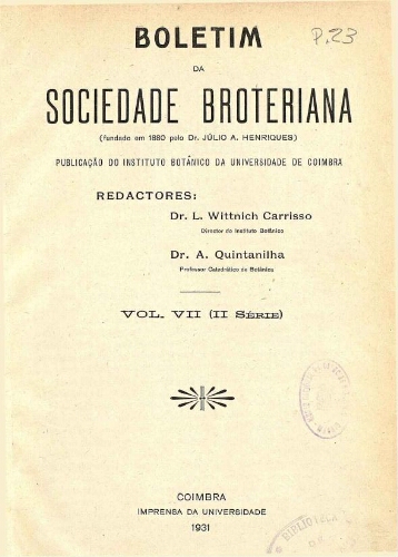 Boletim da Sociedade Broteriana. Vol. VII (II Série)