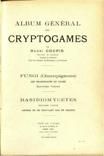 Album général des cryptogames [...] Fungi [...] Quatrième volume [...] Deuxième partie