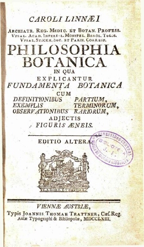 Philosophia Botanica [...] Editio altera