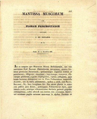 Mantissa Muscorum ad Floram Pedemontanam