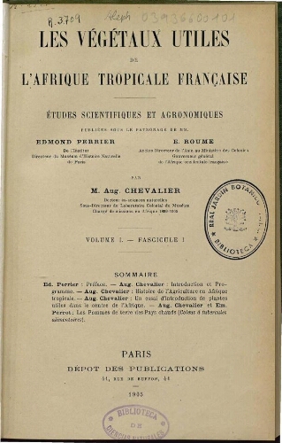 Les végétaux utiles de l'Afrique tropicale française. Vol. 1, fasc. 1