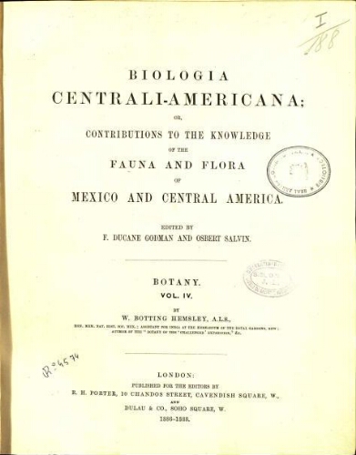 Biologia Centrali-Americana [...] Botany. Vol. IV
