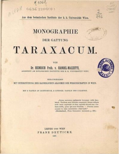 Monographie der Gattung Taraxacum
