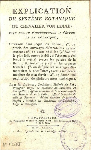 Explication du systême botanique du Chevalier von Linné