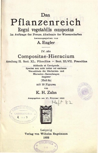 Compositae-Hieracium. Sect. XL. Pilosellina - Sect. XLVIII. Praealtina. In: Engler, Das Pflanzenreich [...] [Heft 82] IV. 280