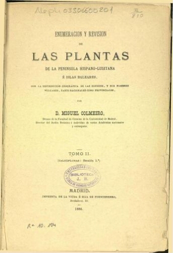 Enumeración y revisión de las plantas de la Península Hispano-Lusitana é islas Baleares [...] T. 2