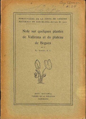 Note sur quelques plantes de Vallirana et du plateau de Begues