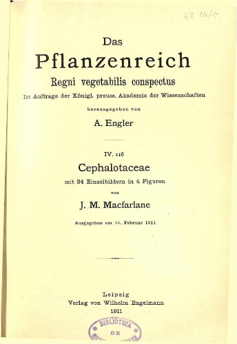 Cephalotaceae. In: Engler, Das Pflanzenreich [...] [Heft 47] IV. 116