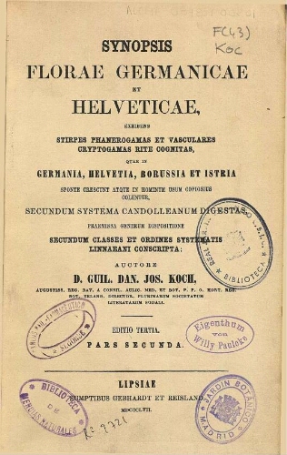 Synopsis florae Germanicae et Helveticae [...] Editio tertia. Pars secunda