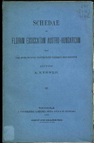 Schedae ad Floram exsiccatam Austro-Hungaricam [...] IV