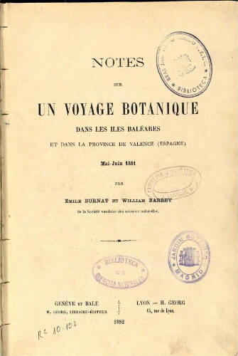 Notes sur un voyage botanique dans les Iles Baléares