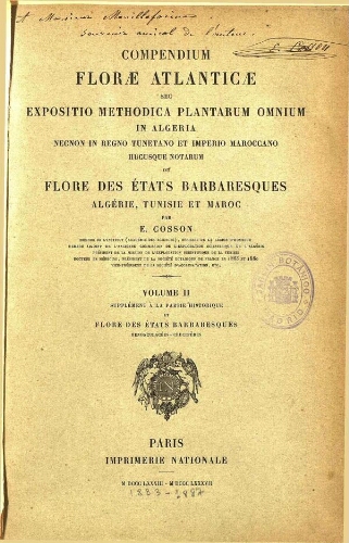 Compendium florae Atlanticae [...] Volume II. Supplément à la partie historique et flore des états barbaresques