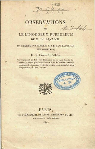Observations sur le Limodorum purpureum de M. de Lamarck