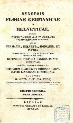 Synopsis florae Germanicae et Helveticae [...] Editio secunda. Pars tertia