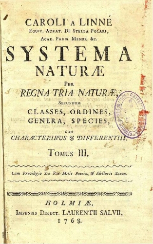 Systema naturae [...] Tomus III. Editio duodecima ; [Regnum lapideum]