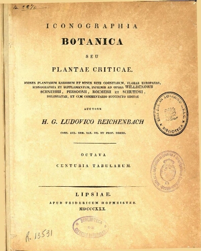 Iconographia botanica seu plantae criticae [...] Octava centuria tabularum