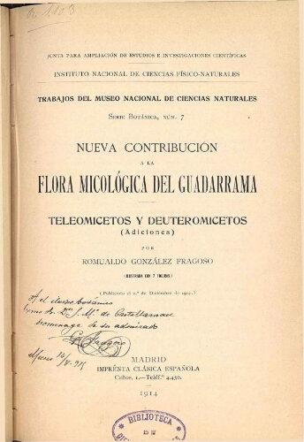 Nueva contribución a la flora micológica del Guadarrama. Teleomicetos y Deuteromicetos (Adiciones)