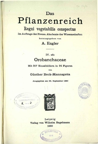 Orobanchaceae. In: Engler, Das Pflanzenreich [...] [Heft 96] IV. 261