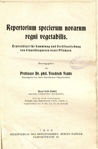 Repertorium specierum novarum regni vegetabilis [...] Band XLIX (1940)