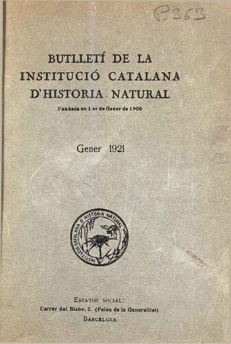 Butlletí de la Institució Catalana d'Història Natural [...] Vol. XXI