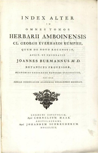 Index alter in omnes tomos Herbarii Amboinensis