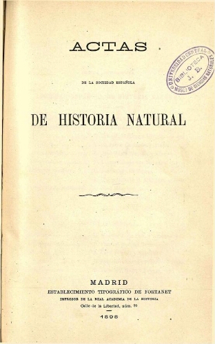 Actas de la Sociedad Española de Historia Natural [año 1898]