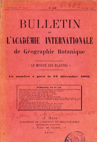 Bulletin de l'Académie internationale de Géographie Botanique. [...] [Tome XII], 12e Année (3e Série)