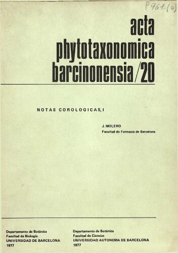 Acta Phytotaxonomica Barcinonensia. [Vol.] 20