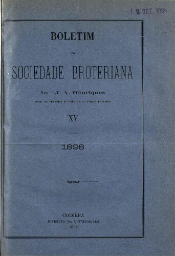 Boletim da Sociedade Broteriana. Tomo XV
