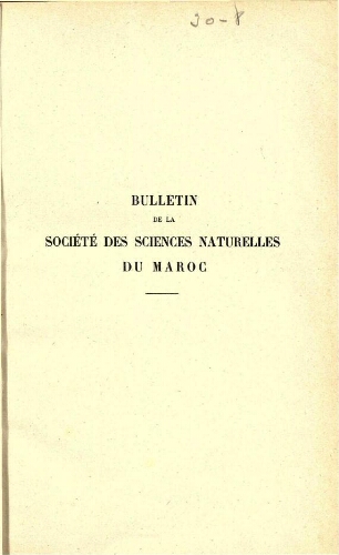 Bulletin de la Société des sciences naturelles du Maroc. T. 18