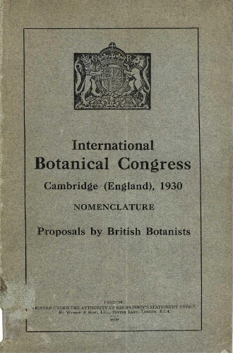 International Botanical Congress. Cambridge (England), 1930. Nomenclature. Proposals by British Botanists