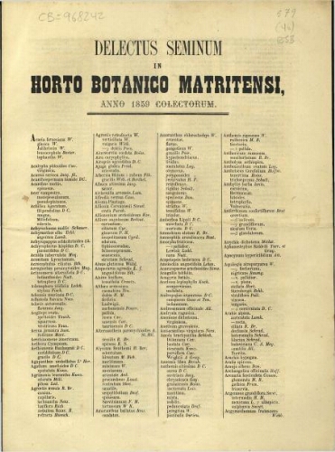 Index seminum in Horto Botanico Matritensi ... 1859
