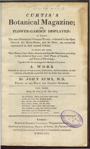Curtis's Botanical Magazine (1801). Vol. 43 (Vol. 1 of the new series)