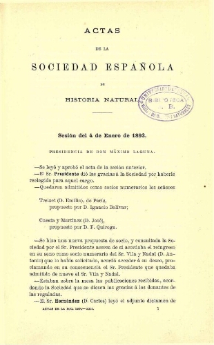 Actas de la Sociedad Española de Historia Natural [año 1893]