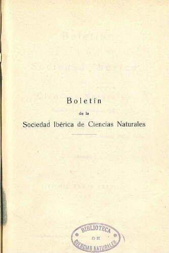 Boletín de la Sociedad Ibérica de Ciencias Naturales [...] Tomo XXXIV (XVII)
