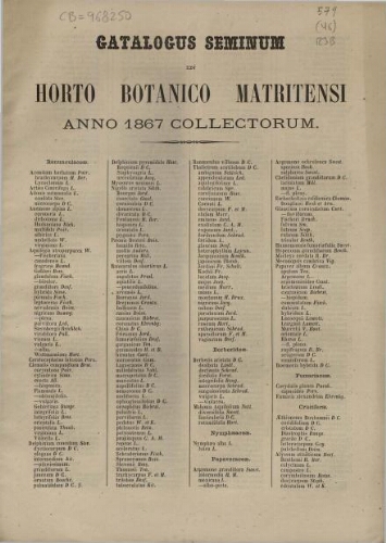 Index seminum in Horto Botanico Matritensi ... 1867